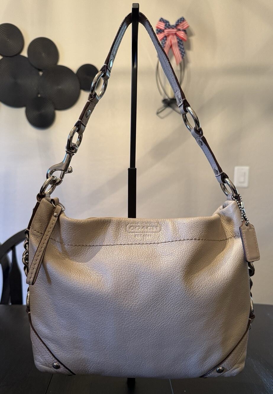 Coach Carly Legacy Leather Shoulder Bag In Pearlescent Cream